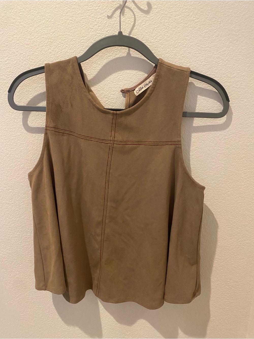Brown Sleeveless Suede-Look Tank Top